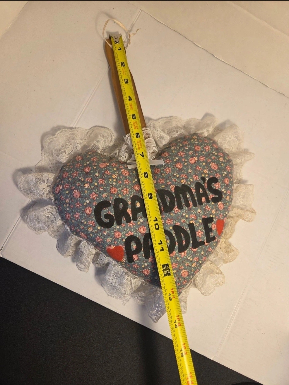Heart Shaped Floral Pillow "Grandma's Paddle" Funny Hanging Decor